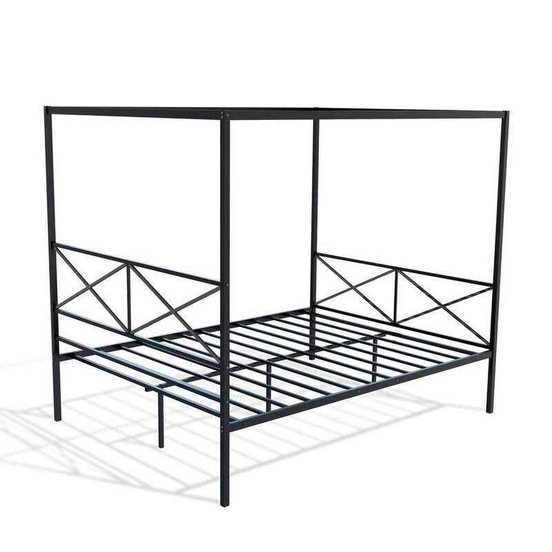 East West Furniture GEQCBLK Glendale Platform Bed Frame with Modern Style Headboard and Footboard - Canopy Metal Frame in Powder Coating Black
