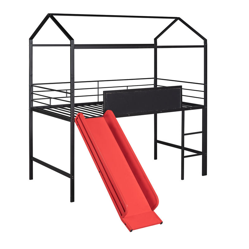 Merax Metal House Bed Loft Bed with Slide