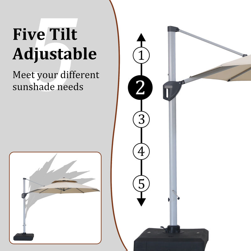 Mondawe 10ft Square Cantilever Patio Umbrella with Weighted Base Included