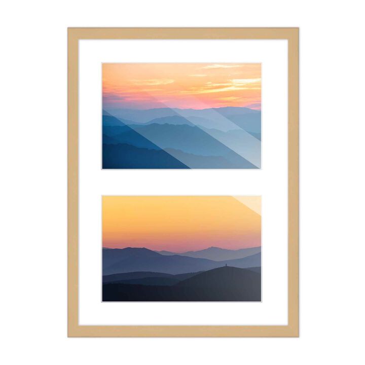 8x10 Wood Collage Frame with White Mat for 2 4x6 Pictures