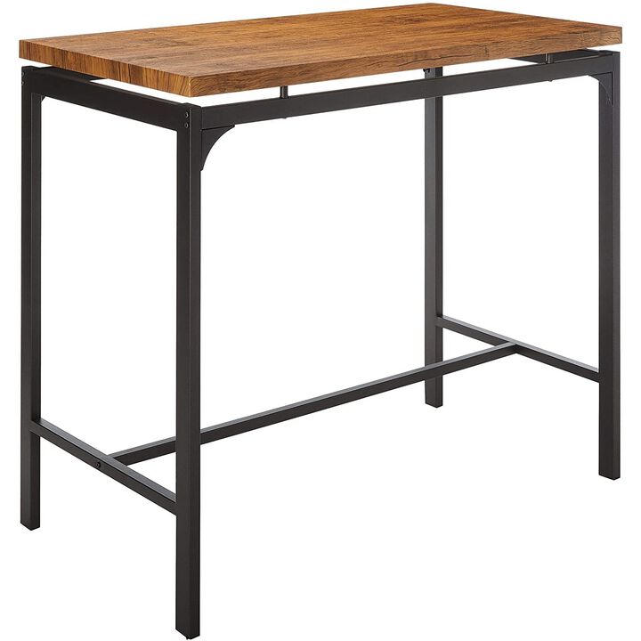 5 Piece Wooden Bar Table and Bar Stools with Metal Legs, Brown and Black - Benzara
