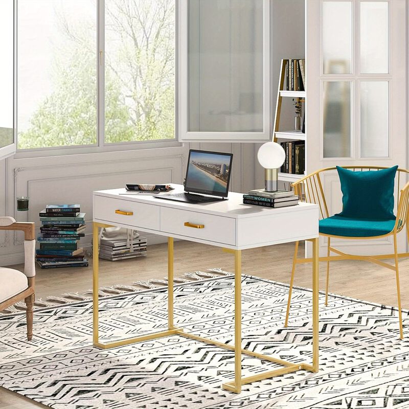 Small Computer Desk, Modern Simple 40 inch Home Office Desk Study Table Writing Desk, Makeup Vanity Desk with Drawers
