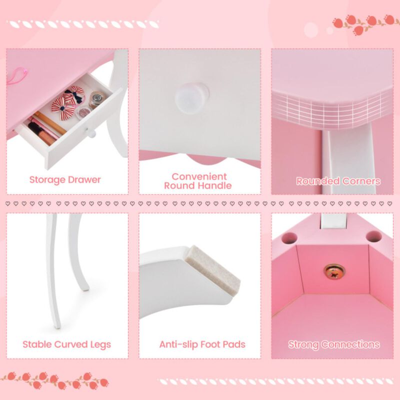 Hivvago Kid's Wooden Vanity Table and Stool Set  with 3-Panel Acrylic Mirror-White