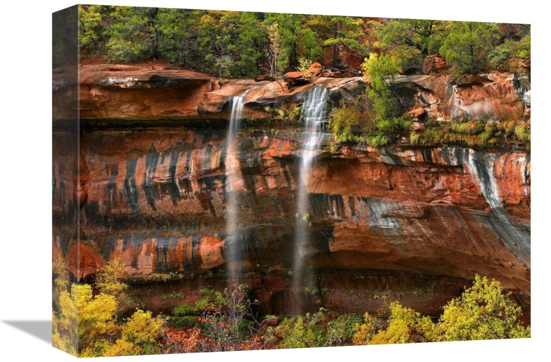 Cascades tumbling 110 feet at Emerald Pools, Zion National Park, Utah-Canvas Art-16x12