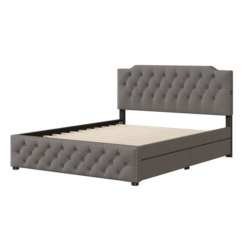 Merax Upholstered Platform Bed with 2 Drawers