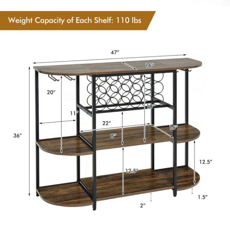 Hivvago 47 Inches Wine Rack Table with Glass Holder and Storage Shelves