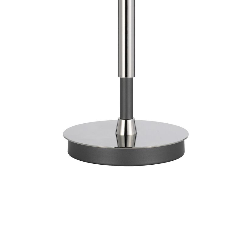 Siu 30 Inch Table Lamp, Chrome Metal Thin Pole w Finial, White Shade - Benzara