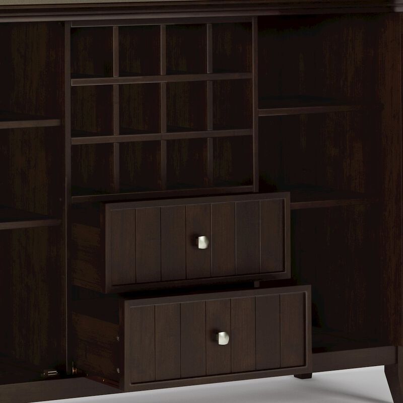 Simpli Home Bedford Solid Wood Sideboard Buffet And Wine Rack In Dark Chestnut Brown
