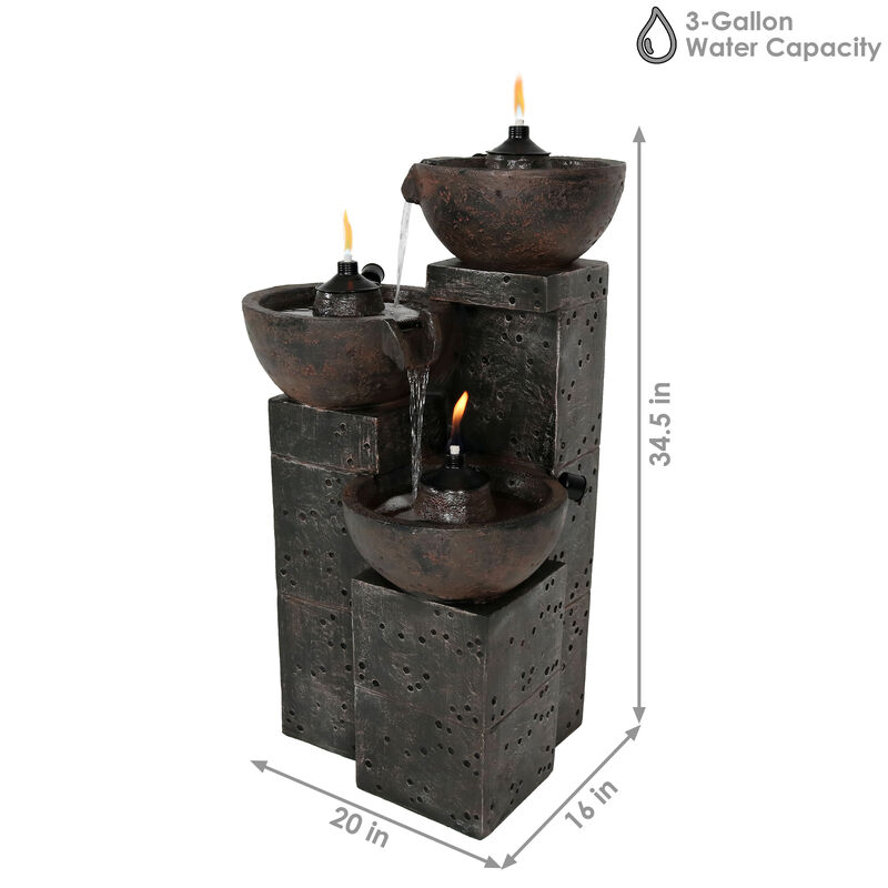 Sunnydaze 3-Tier Polyresin Burning Bowls Fire and Water Fountain - 34 in