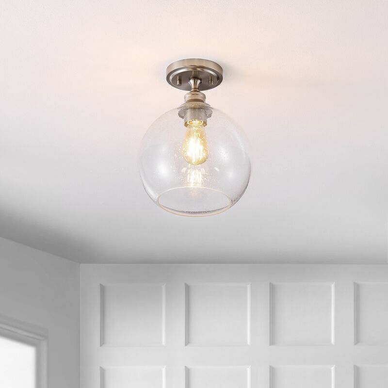 Marla 1-Light Bohemian Farmhouse Iron/Seeded Glass LED Semi Flush Mount