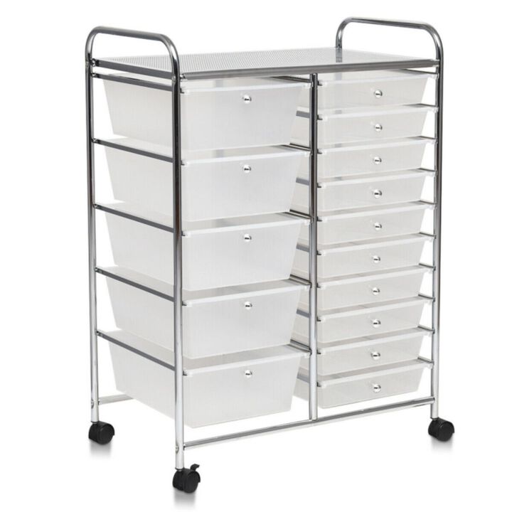 Hivvago 15-Drawer Utility Rolling Organizer Cart Multi-Use Storage