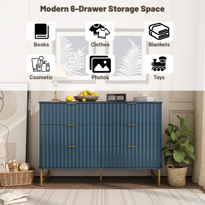 6-Drawer Dresser Chest with Metal Base