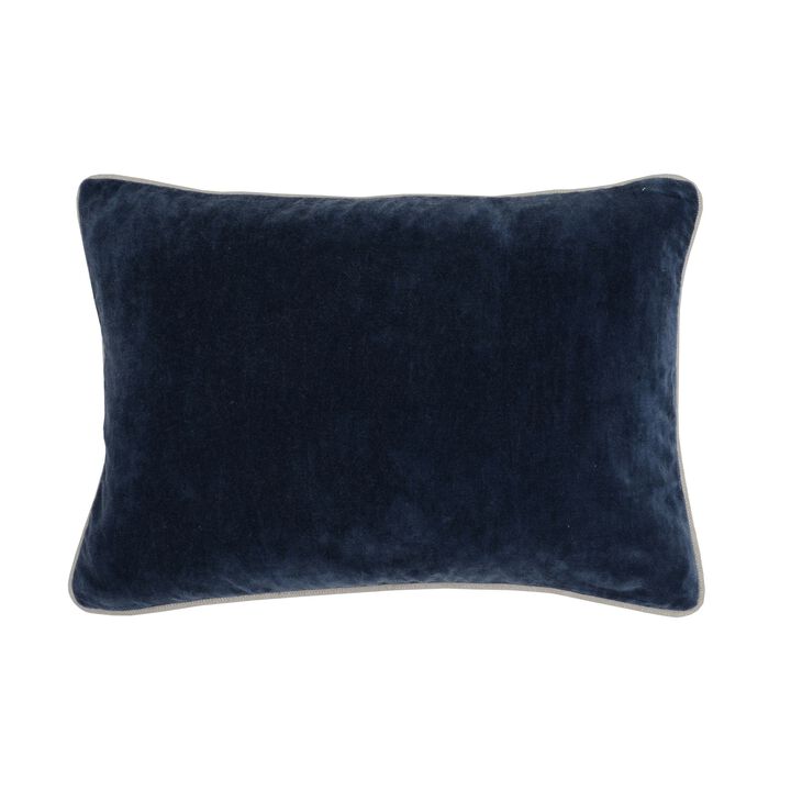 Rectangular Fabric Throw Pillow with Solid Color and Piped Edges, Navy Blue-Benzara