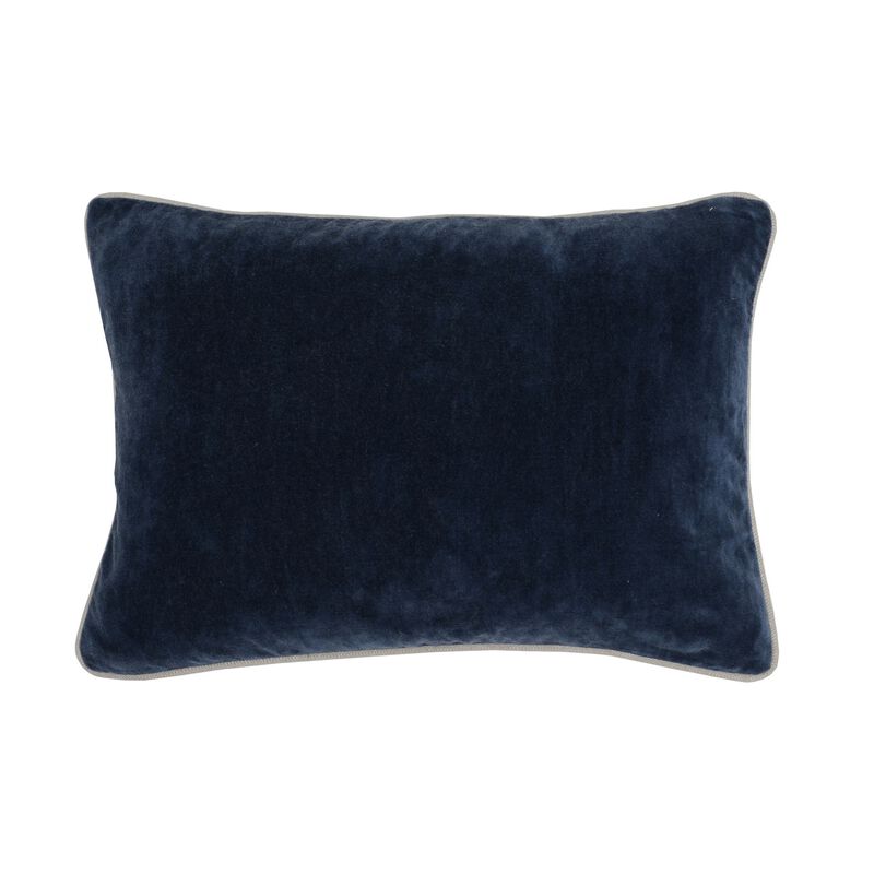 Rectangular Fabric Throw Pillow with Solid Color and Piped Edges, Navy Blue-Benzara