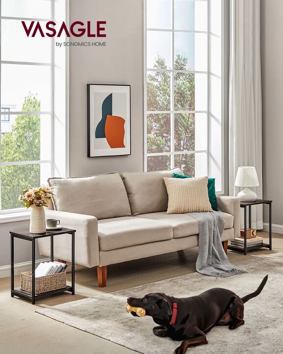 Steel Frame End Tables with Storage Shelf for Living Room and Bedroom- Set of 2
