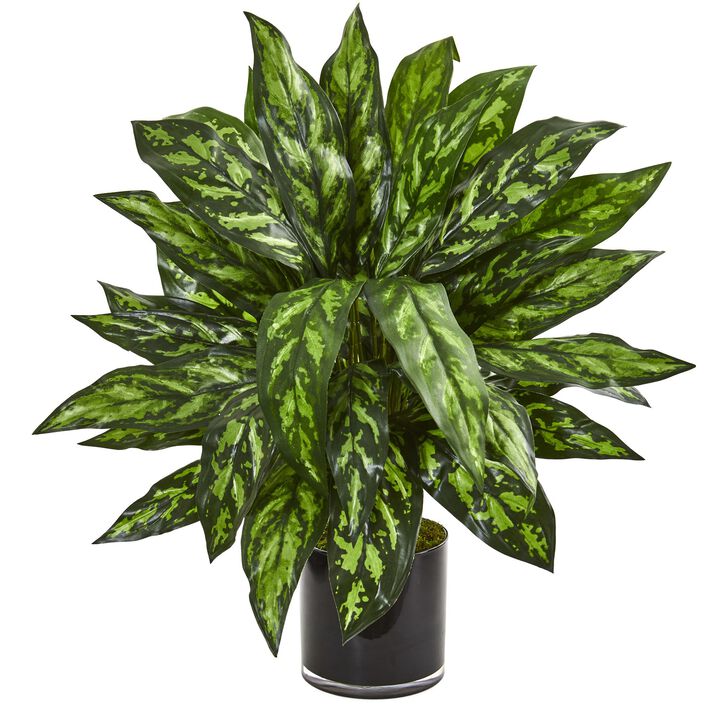 Hivvago Silver King Artificial Plant in Black Glass Vase