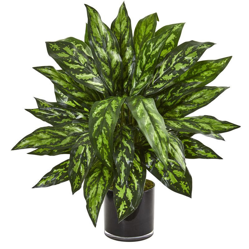 Hivvago Silver King Artificial Plant in Black Glass Vase