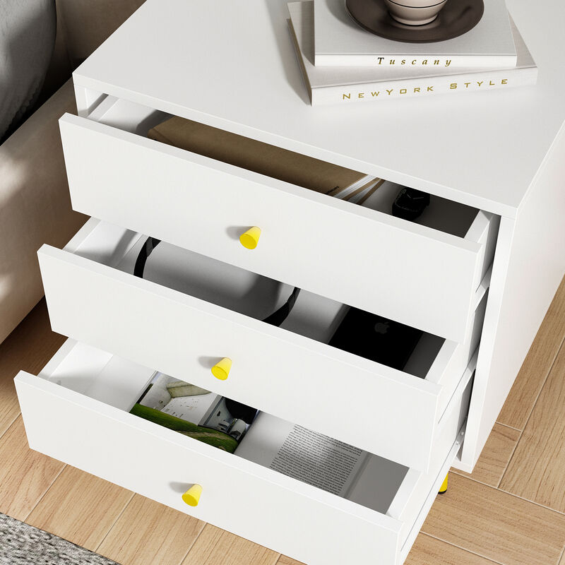 FUFU&GAGA Nightstand with Contemporary Design, 3 Drawers, Durable Composite Material, (19.7" W x 15.7" D x 20.8" H), White