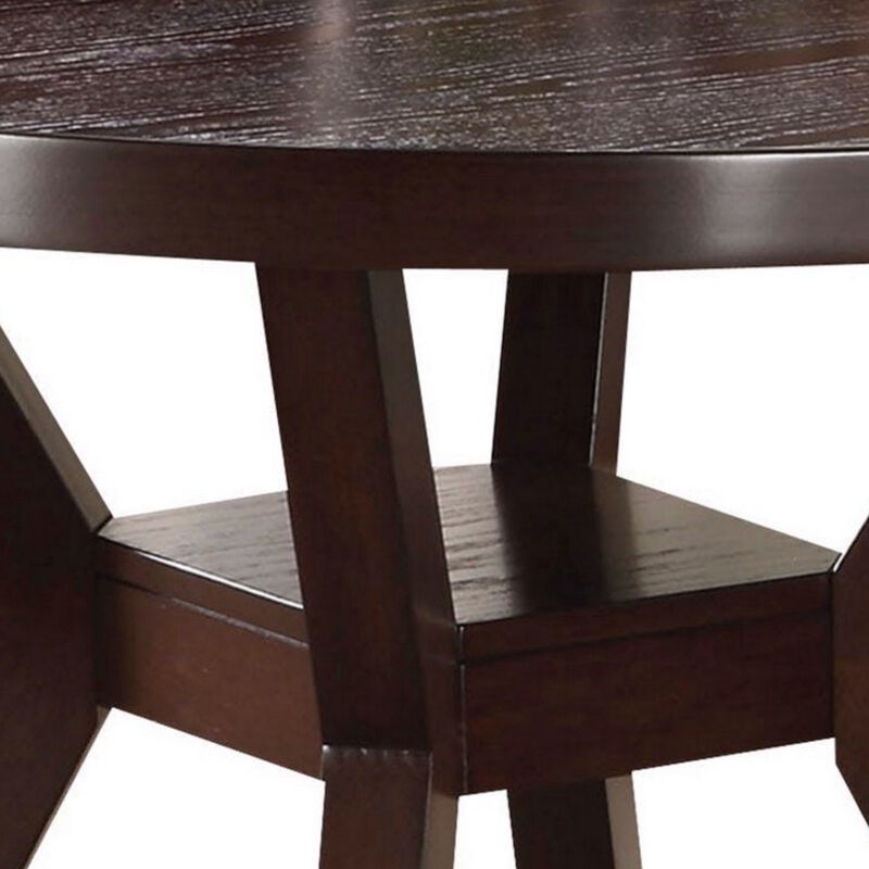 Round Wooden Dining Table, Espresso Brown - Benzara