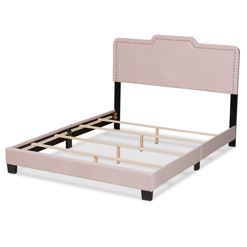 Baxton Studio Benjen Glam Light Pink Velvet Fabric Upholstered Queen Size Panel Bed