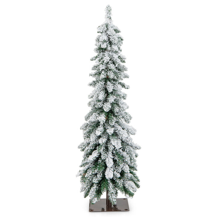 Pre-Lit Artificial Christmas Tree Snow-Flocked Slim Pencil Xmas Decor
