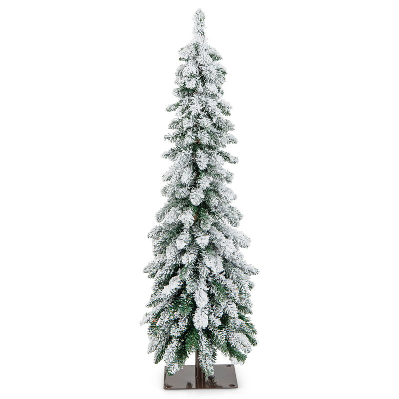 Pre-Lit Artificial Christmas Tree Snow-Flocked Slim Pencil Xmas Decor