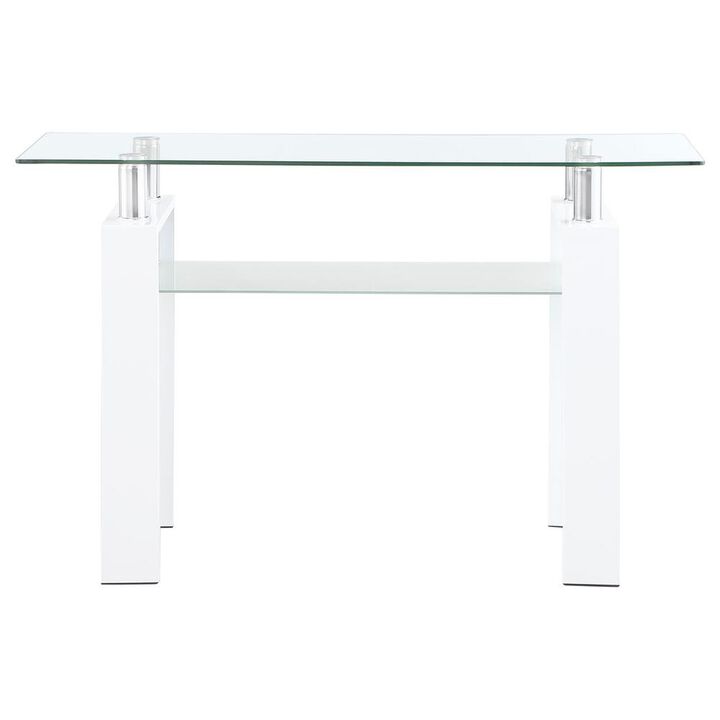 Coaster Dyer Rectangular Glass Top Sofa Table With Shelf White