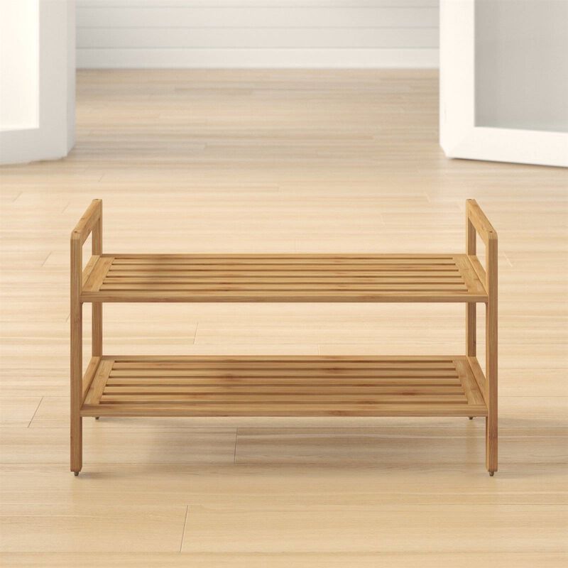 Hivvago Modern Bamboo 2 Shelf Shoe Rack   Holds up to 8 Pair of Shoes