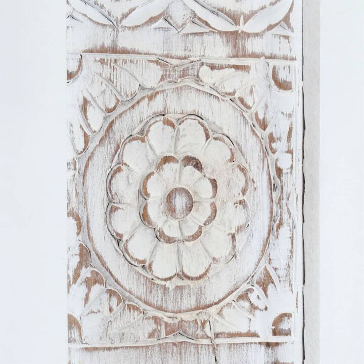vidaXL Carved Sideboard White 23.6"x11.8"x35" Solid Mango Wood