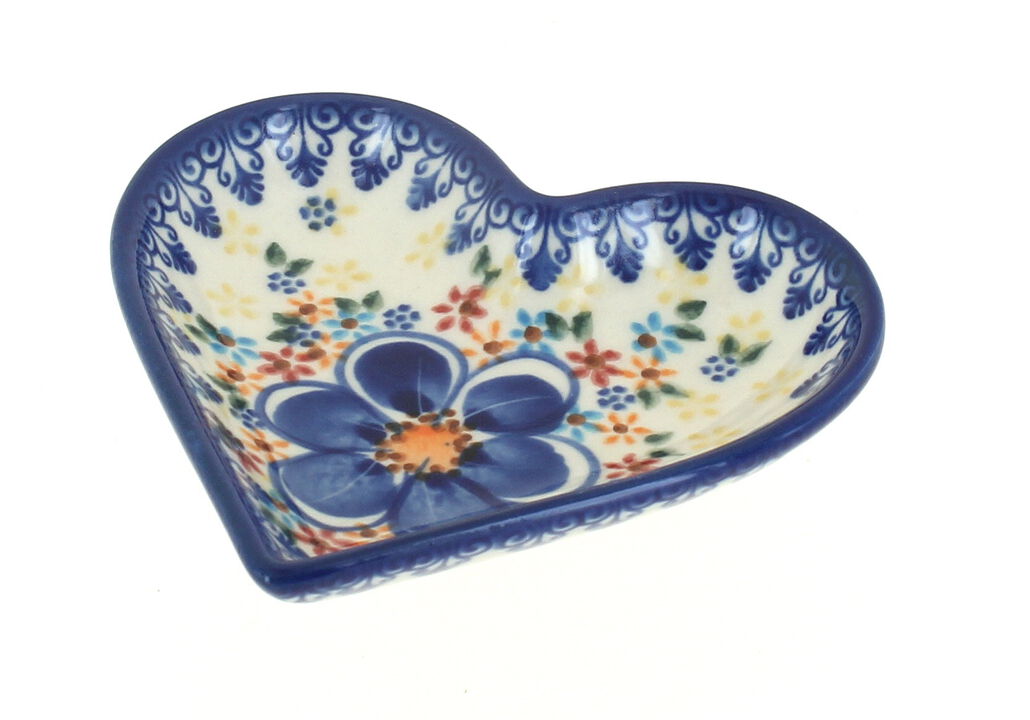 Blue Rose Polish Pottery Autumn Burst Heart Dish