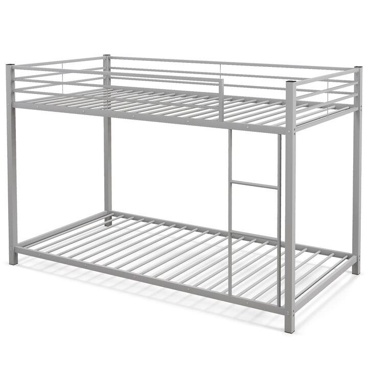 Low Profile Twin Over Twin Metal Bunk Bed with Full-Length Guardrails for Kids Room