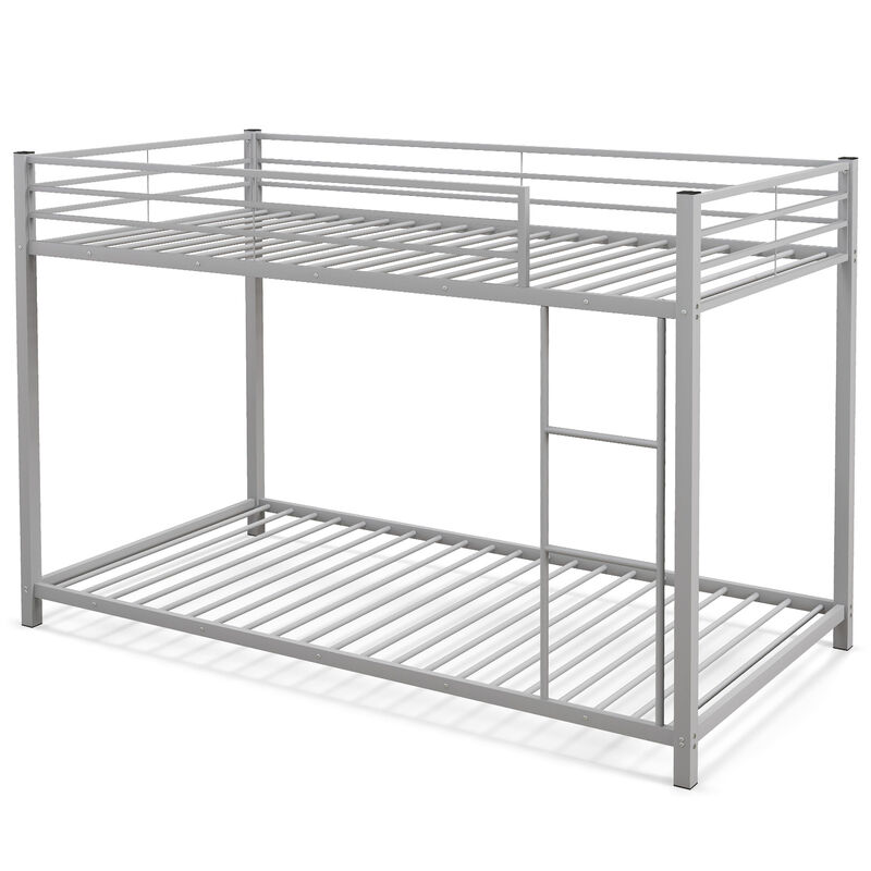 Low Profile Twin Over Twin Metal Bunk Bed with Full-Length Guardrails for Kids Room