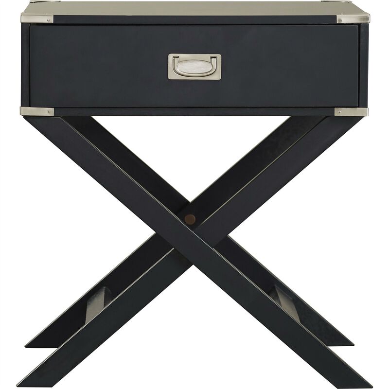 Hivvago Dark Grey Black 1-Drawer End Table Nightstand with Modern Classic X Style Legs