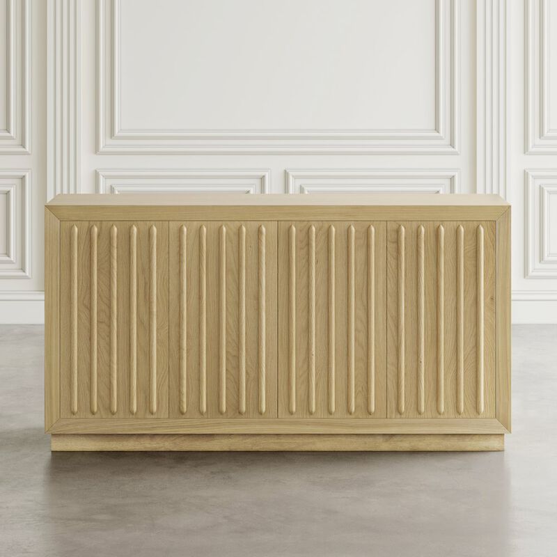 Jofran Maven 60" Mid-Century Modern Fluted Four Door Sideboard Storage Cabinet