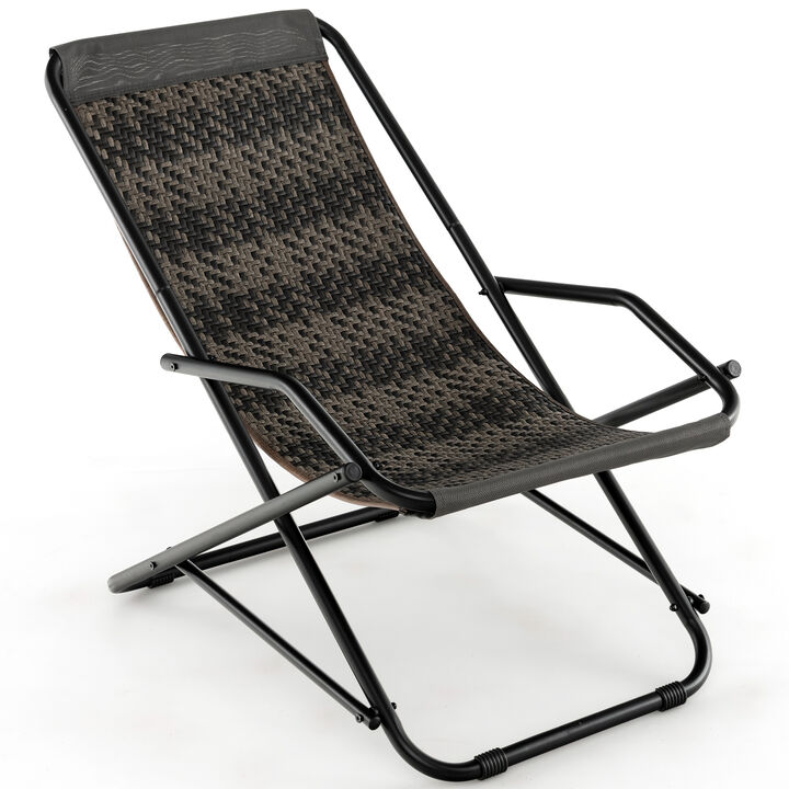 Outdoor Patio PE Wicker Rocking Chair with Armrests and Metal Frame-Grey