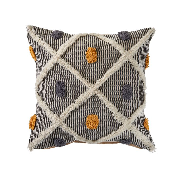 20" Multicolored Striped and Tufted Square Throw Pillow