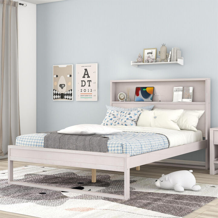 Platform Bed With Storage Headboard, Sockets And USB Ports, Full Size Platform Bed