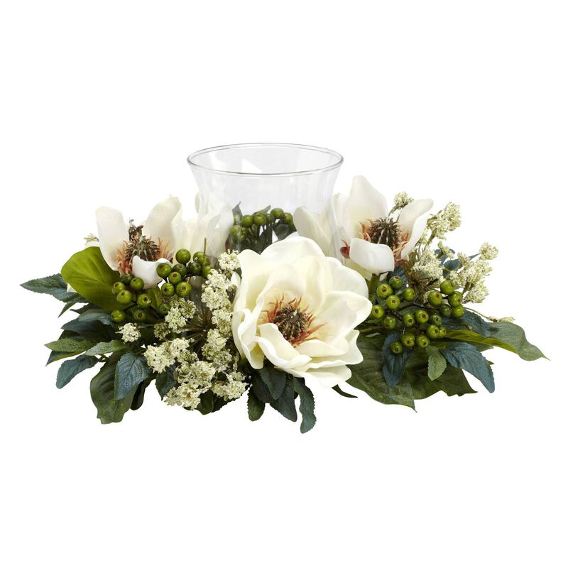 Nearly Natural 14-in Magnolia Candelabrum