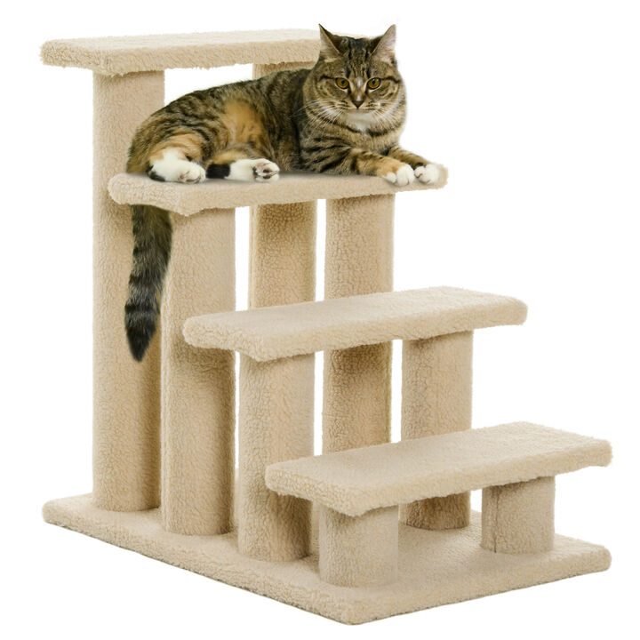 Streamdale 25" 4-Step Multi-Level Carpeted Cat Scratching Post Pet Stairs, Beige