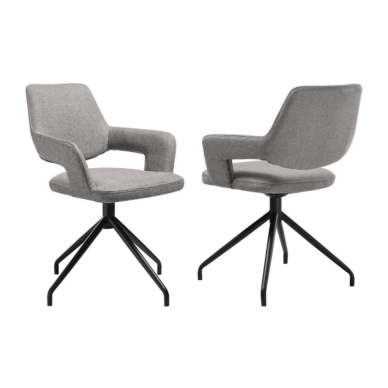 Samy 23 Inch Swivel Dining Chair Set of 2, Curved Back, Padded, Gray, Black - Benzara