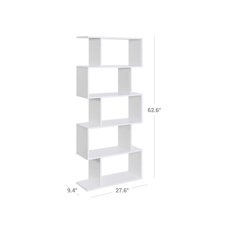 Wooden 5-Tier Display Shelf – Freestanding White Bookcase