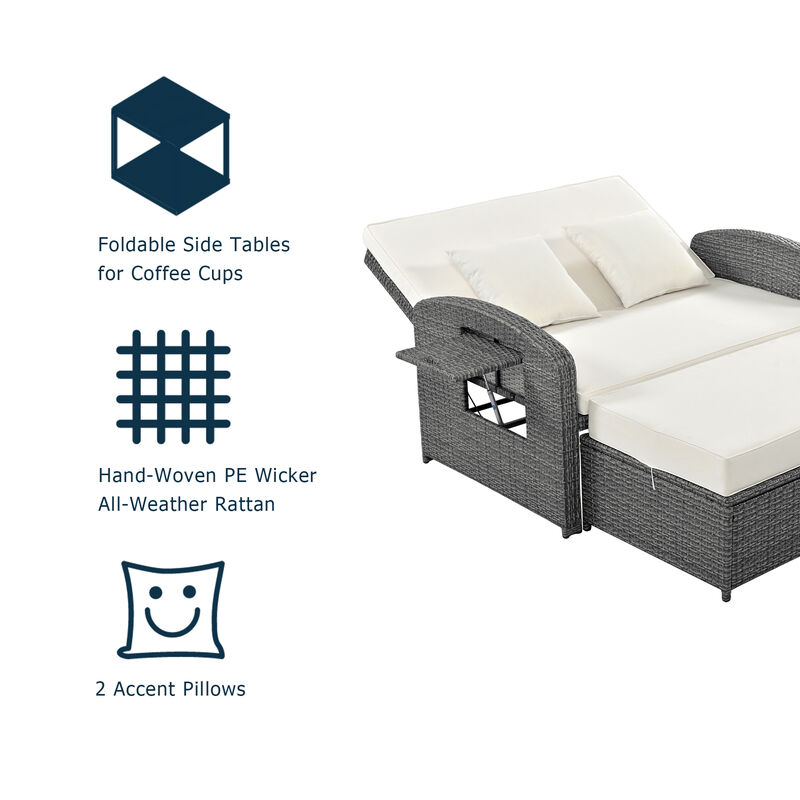 Merax Casual PE Wicker Rattan Double Chaise Lounge Daybed