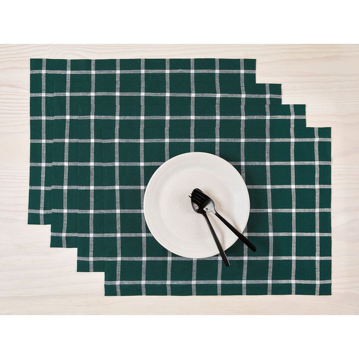 Solino Home 100% Pure Linen Fall Plaid Linen Placemats 14 x 19 Inch Set of 4 | Windowpane