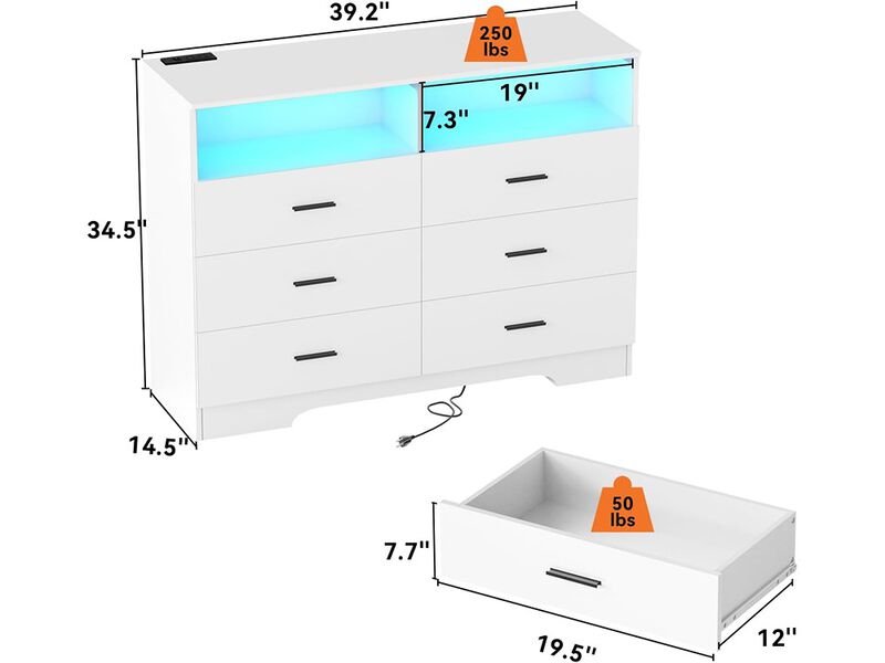 Wooden 6 Drawer Dresser with Large Organizer
