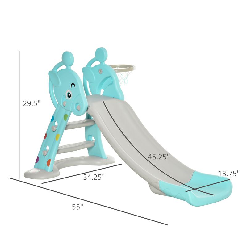 Blue Toddler Playset: Kids Slide and Basketball Hoop Combo