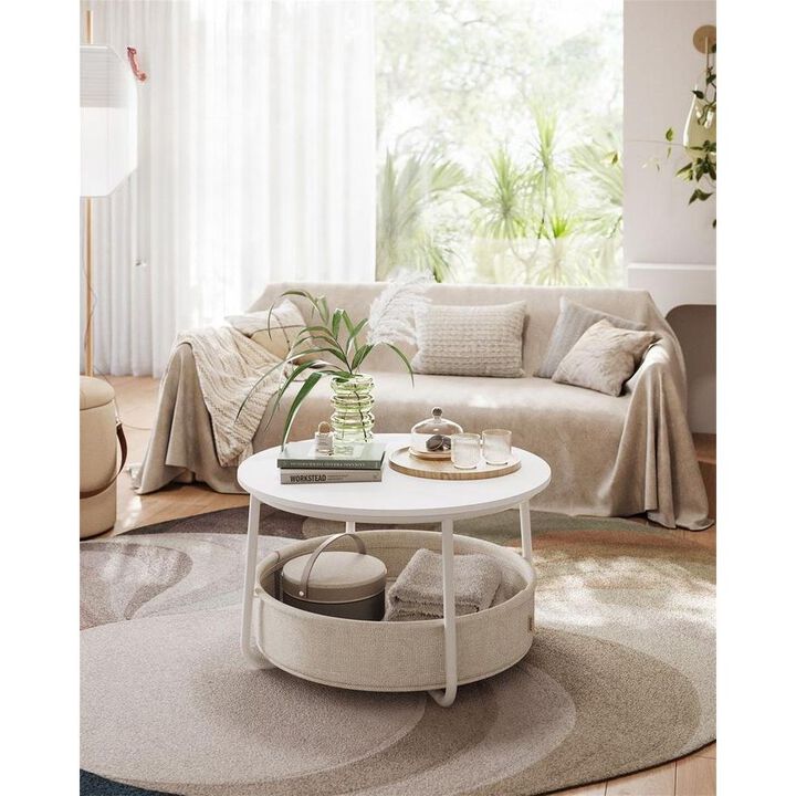 Coffee Table with Built-In Fabric Storage Basket for Organized Living Spaces