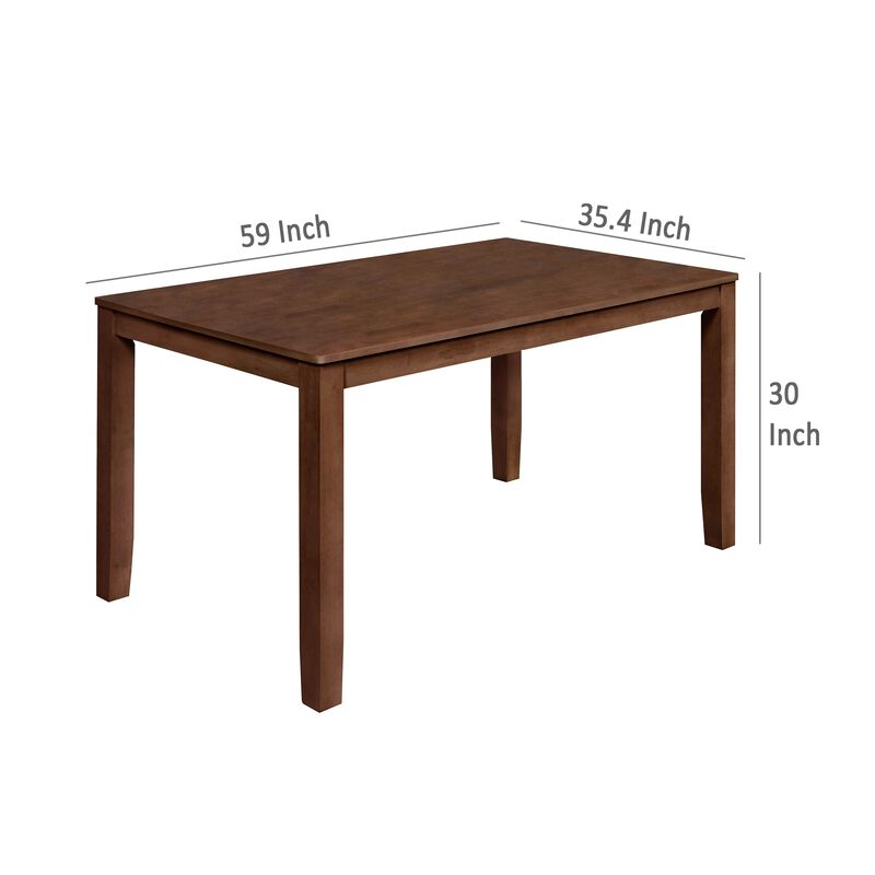 Accai Dining Table, Angled Legs, Rectangular Walnut Rubberwood 59 Inch - Benzara