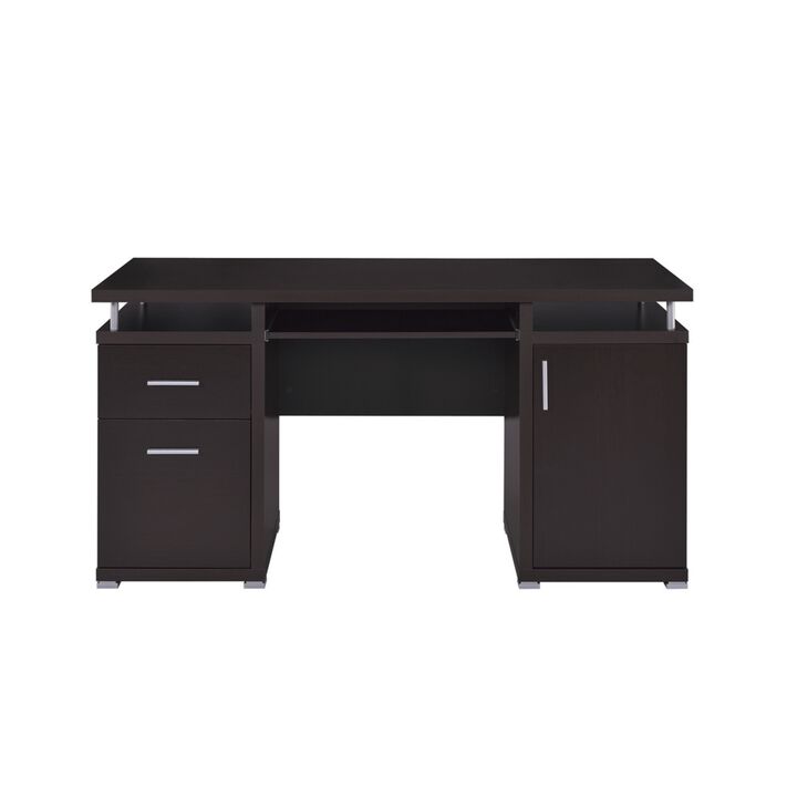 Luxurious Computer Desk with 2 Drawers and  Cabinet, Brown-Benzara