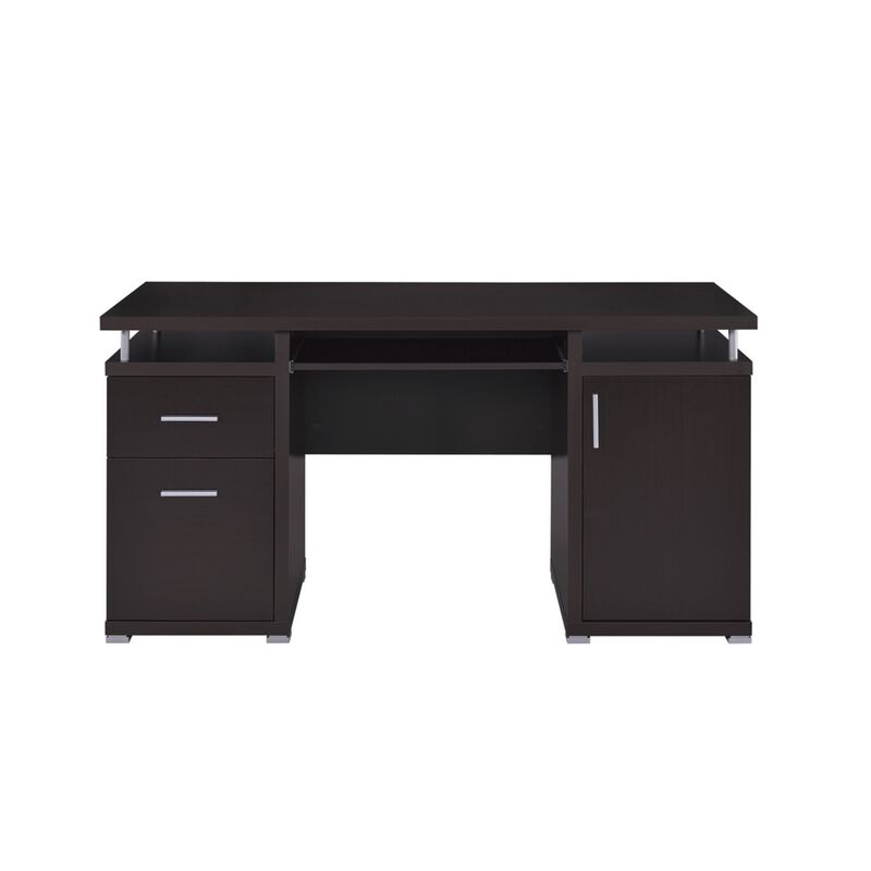 Luxurious Computer Desk with 2 Drawers and  Cabinet, Brown-Benzara