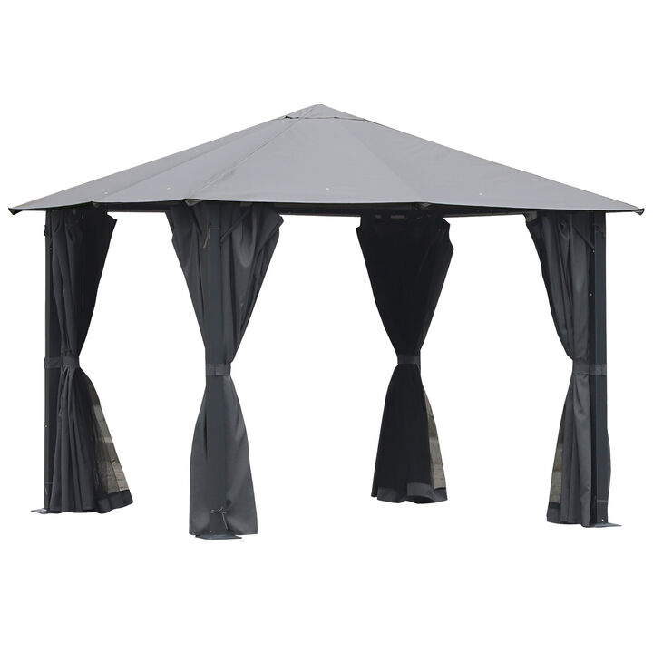 10'x10' Outdoor Patio Soft Top Canopy Gazebo Tent w/ Side Curtains, Dark Grey